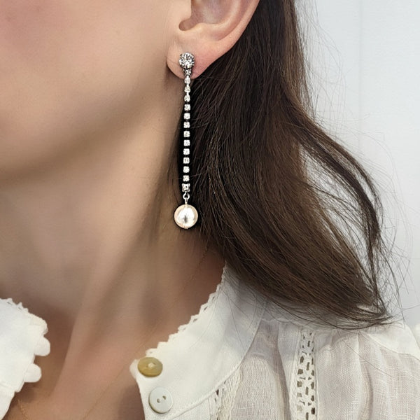 Sia Pearl and Crystal Thin drop Earrings