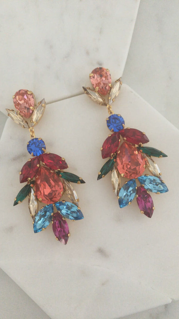 Aurora Statement Earring Drop - Multi Colour on Gold
