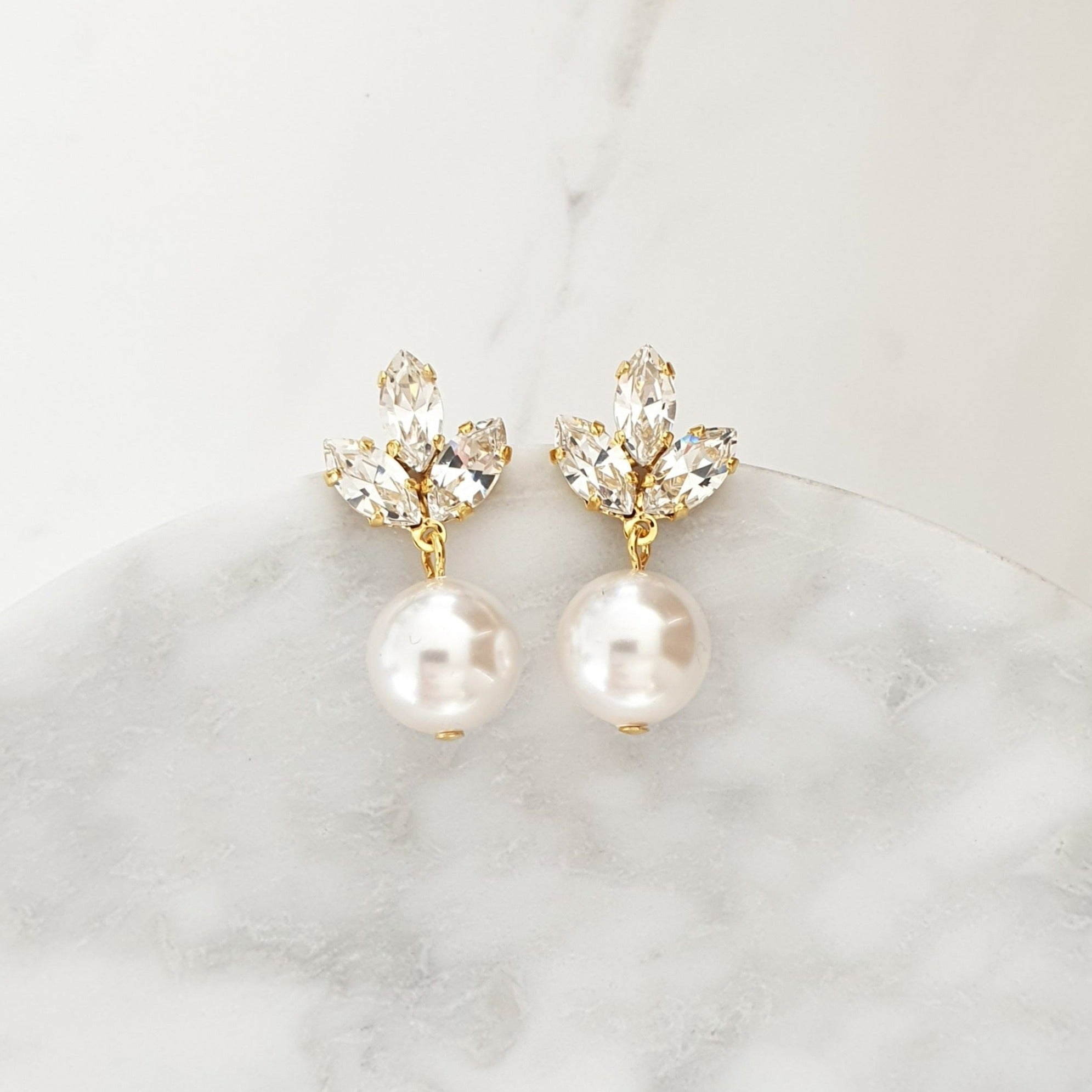 Pearl Drop Earrings Anastasia Pearl Swarovski Crystal, 18CT
