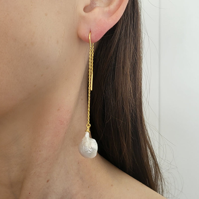Baroque Pearl Dangle Earrings - Luna - 18CT Gold