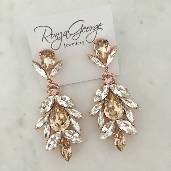 Aurora Statement Earring Drop - Light Silk and Crystal on Gold