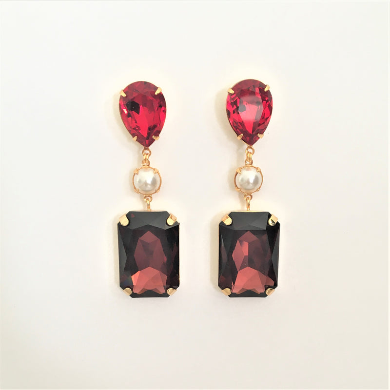 Diana Pear Red Statement Earrings in Yellow Gold