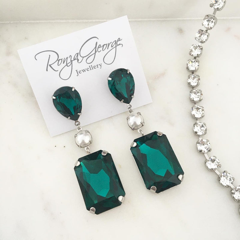 Diana Pear Emerald Green Statement Earrings