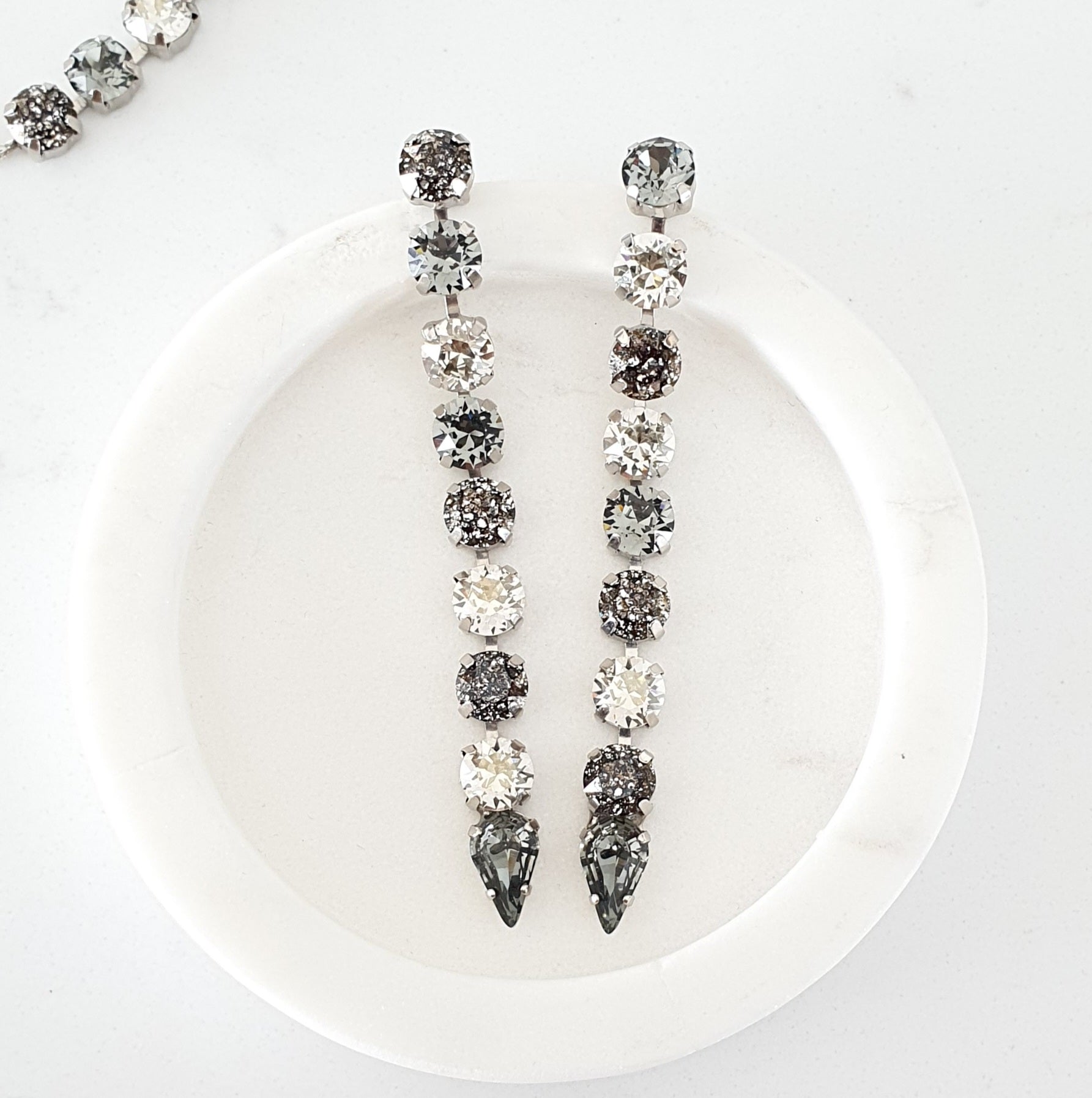 Grey swarovski crystal earrings hot sale