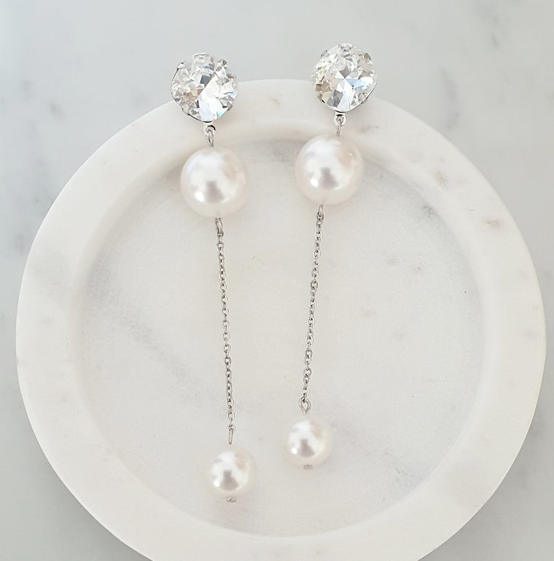 Mila Statement Pearl Earrings - Crystal and Pearl