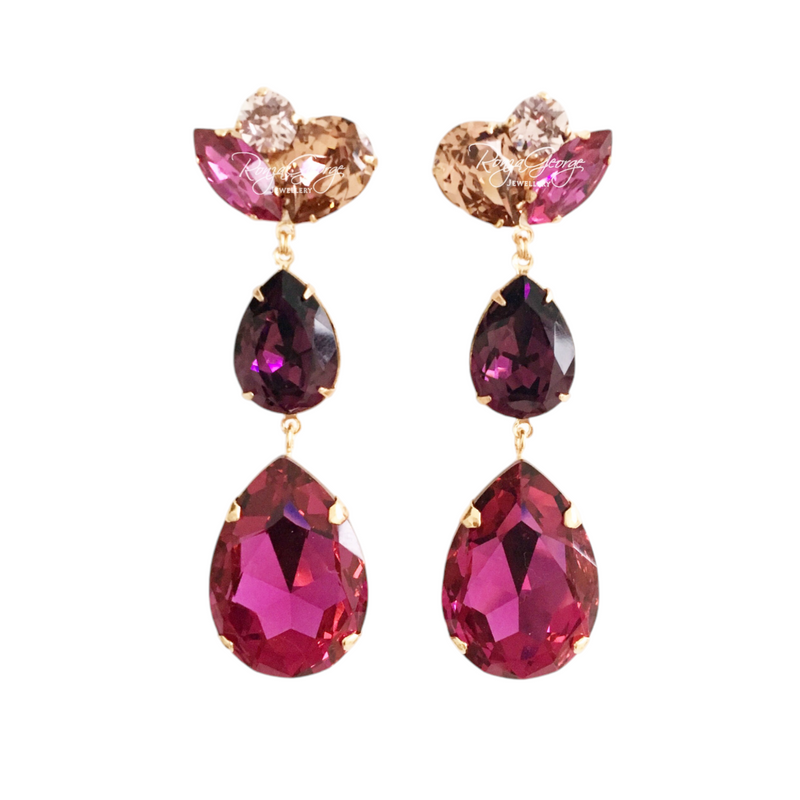 Angie Pink Statement Earrings - 18ct Gold Plated - Fuchsia Purple Combination