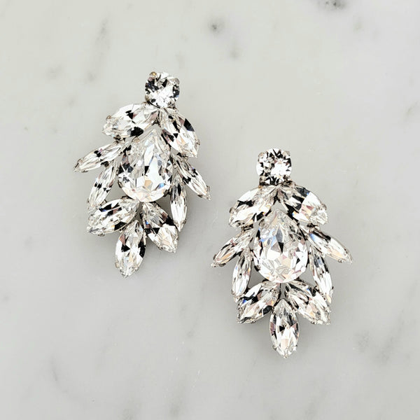 Statement Stud Earrings - Aurora Studs - Crystal Clear, Rhodium plated