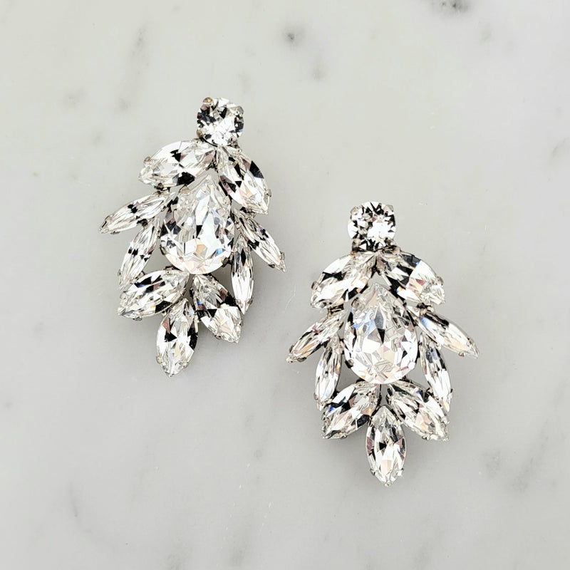Statement Stud Earrings - Aurora Studs - Crystal Clear, Rhodium plated