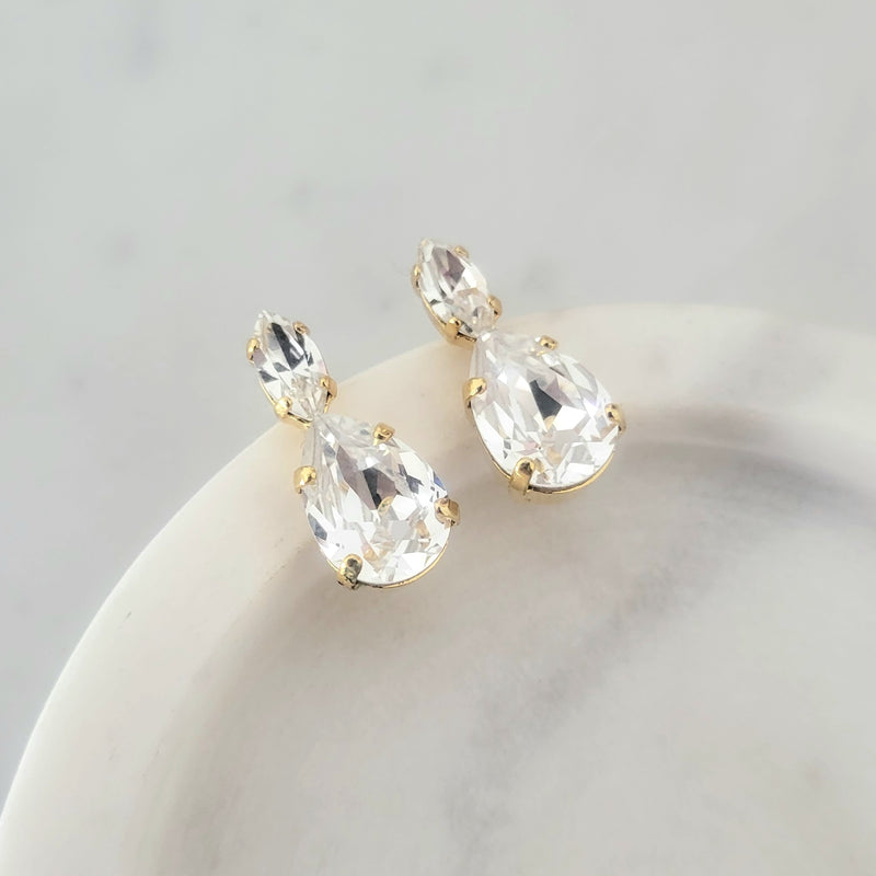 Ava - Stud Earring - Swarovski Crystal, Yellow Gold Plated