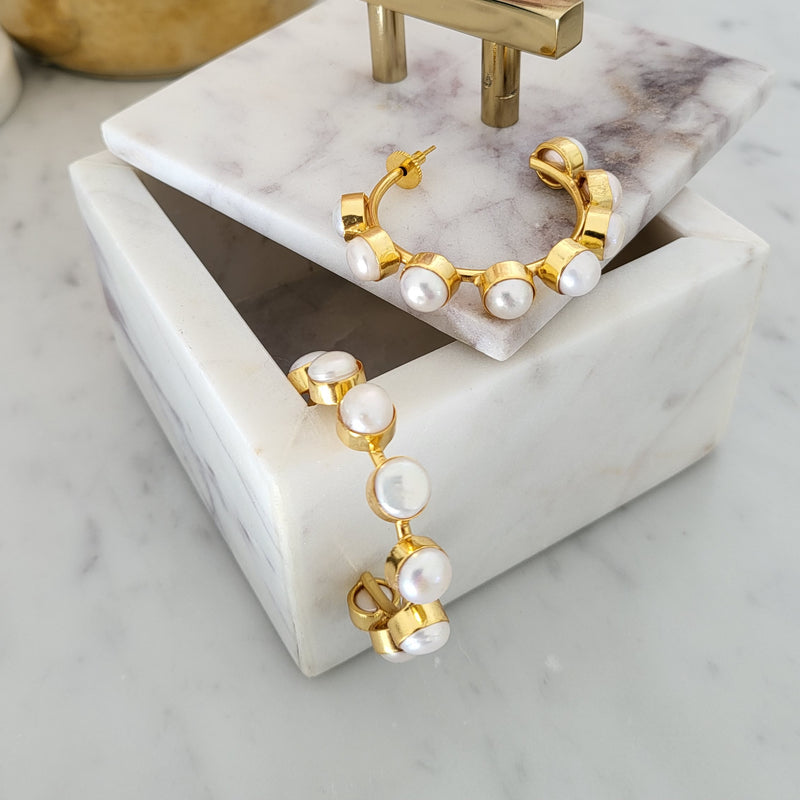 Baroque Pearl Hoops - Carina Statement Hoops - 18CT Gold