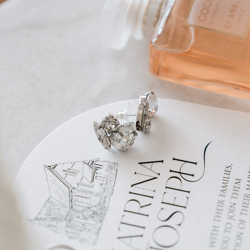 Bau - Crystal Silver Swarovski Bridal Small Cluster Stud Earrings