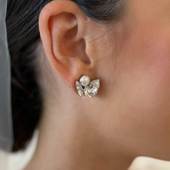 Bau - Crystal Pearl Swarovski Bridal Small Cluster Stud Earrings