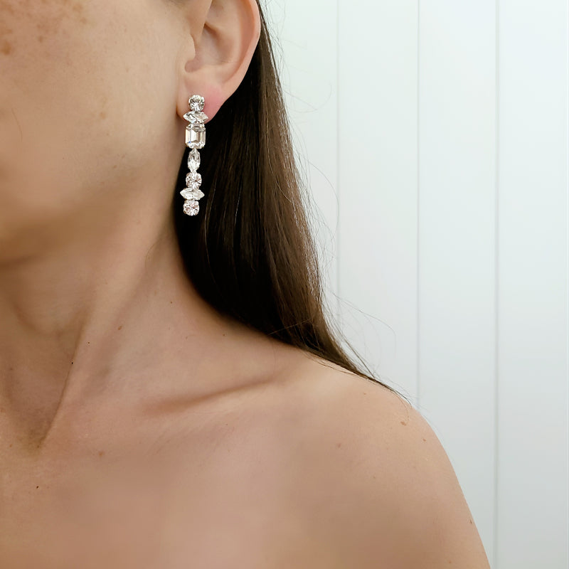 Bianca - Bar Earring - Swarovski Crystal, Rhodium Plated