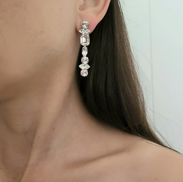 Bianca - Bar Earring - Swarovski Crystal, Rhodium Plated