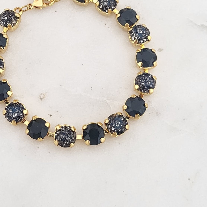 Black and Gold Tennis Bracelet - Yellow Gold Plated, Swarovski Crystals 6mm Stones