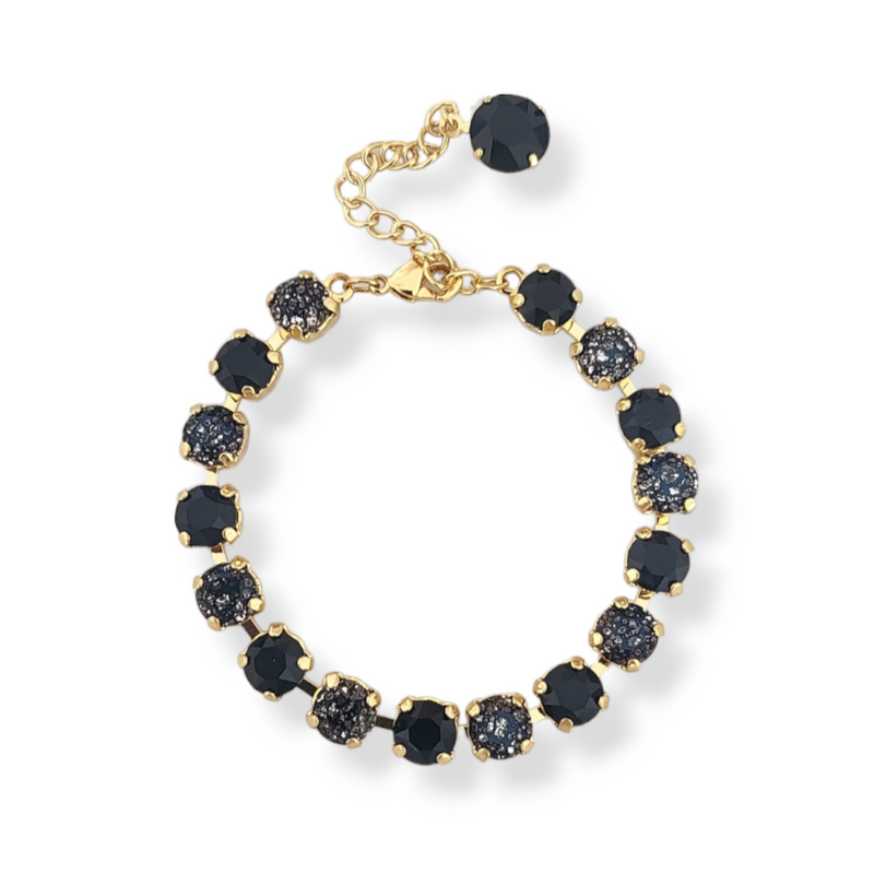 Black and Gold Tennis Bracelet - Yellow Gold Plated, Swarovski Crystals 6mm Stones