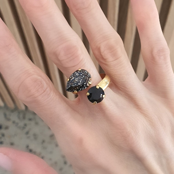 Amelia - Black and Gold Small Open Ring