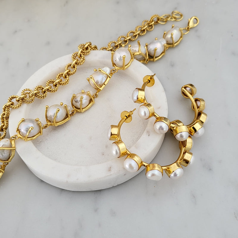 Baroque Pearl Hoops - Carina Statement Hoops - 18CT Gold