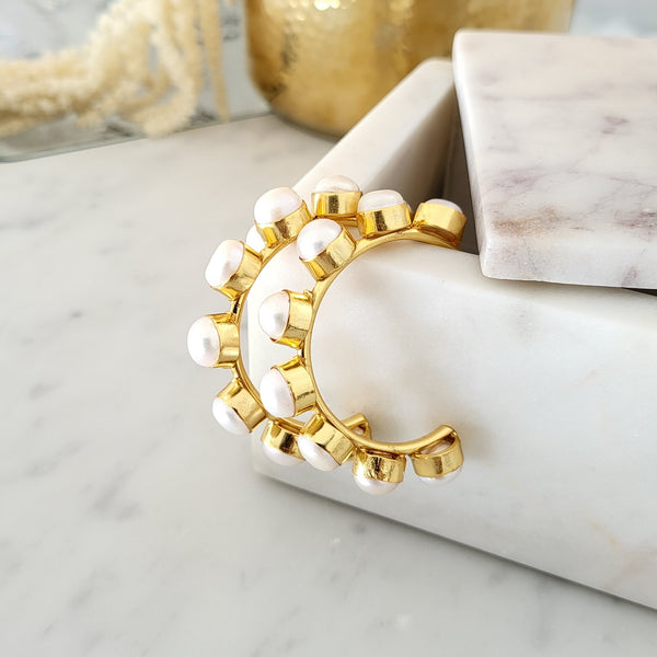 Baroque Pearl Hoops - Carina Statement Hoops - 18CT Gold