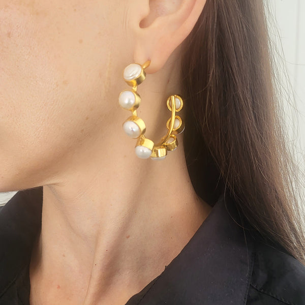 Baroque Pearl Hoops - Carina Statement Hoops - 18CT Gold