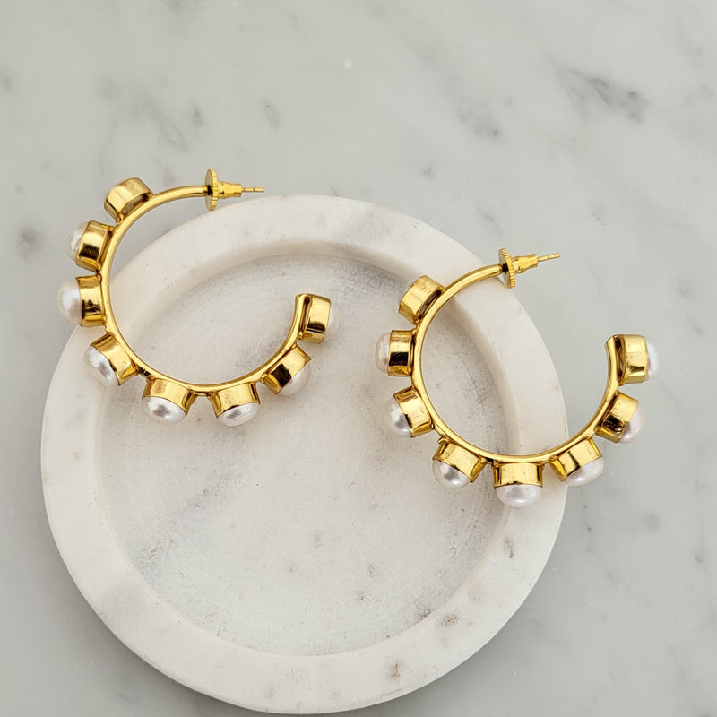 Baroque Pearl Hoops - Carina Statement Hoops - 18CT Gold