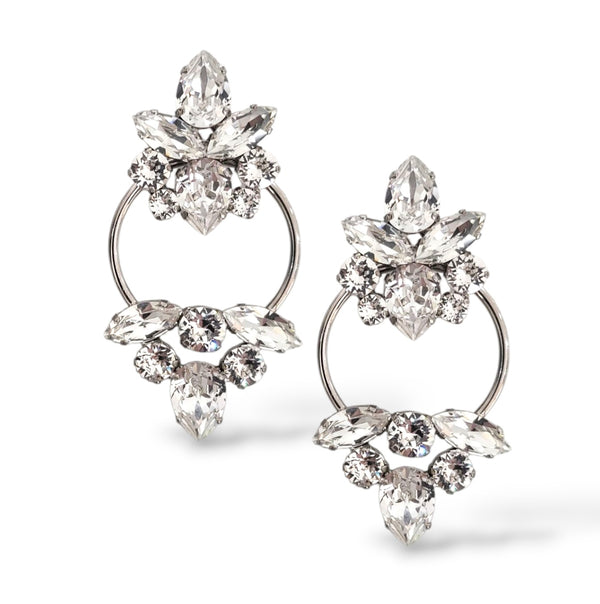 Chloe - Double Cluster Statement Earring - Swarovski Crystal, Rhodium Plated