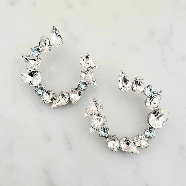Christelle - Statement Cluster Hoop Earring - Swarovski Crystal, Rhodium Plated