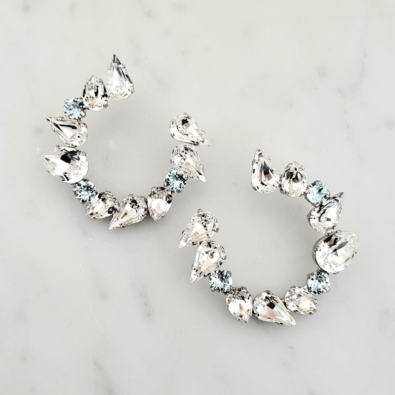 Christelle - Statement Cluster Hoop Earring - Swarovski Crystal, Rhodium Plated