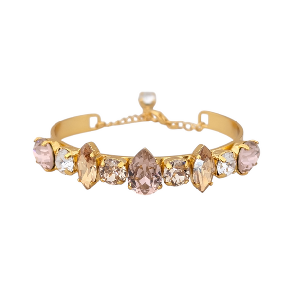 Christie Gold Bracelet Cuff - Swarovski Gold and Pink