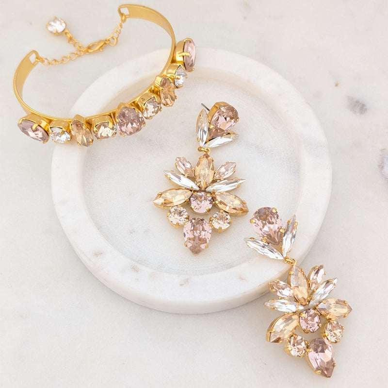 Gold Statement Earring - Christie - Swarovski Gold Pink Statement