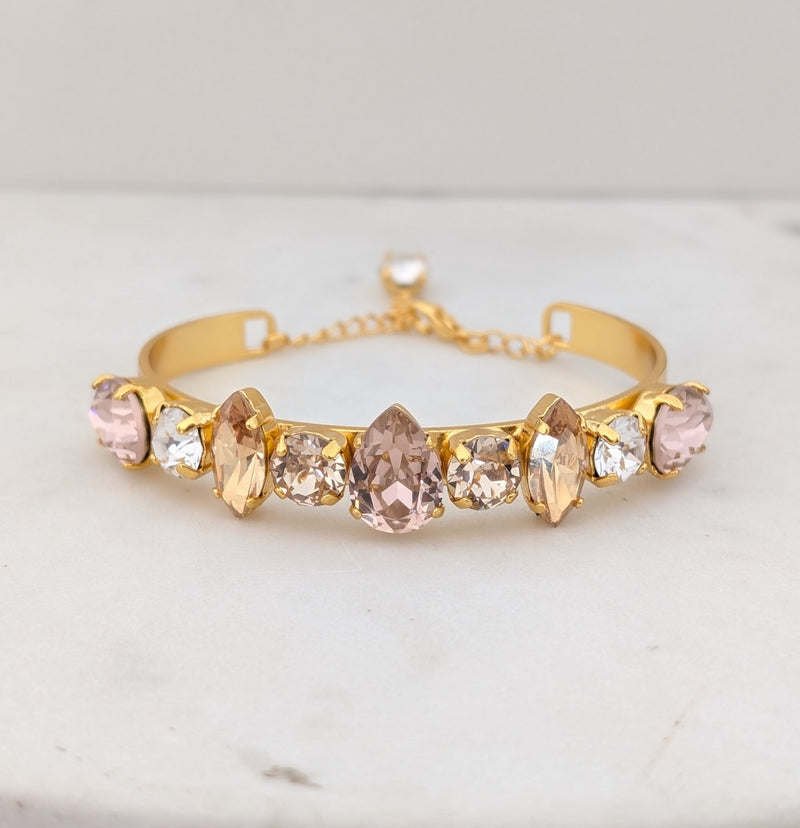 Christie Gold Bracelet Cuff - Swarovski Gold and Pink