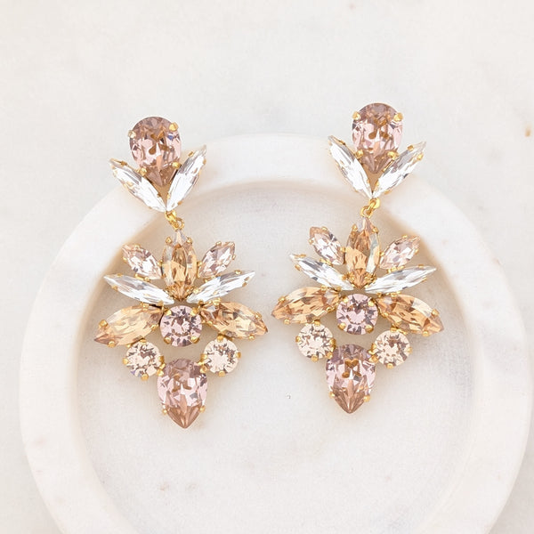 Gold Statement Earring - Christie - Swarovski Gold Pink Statement