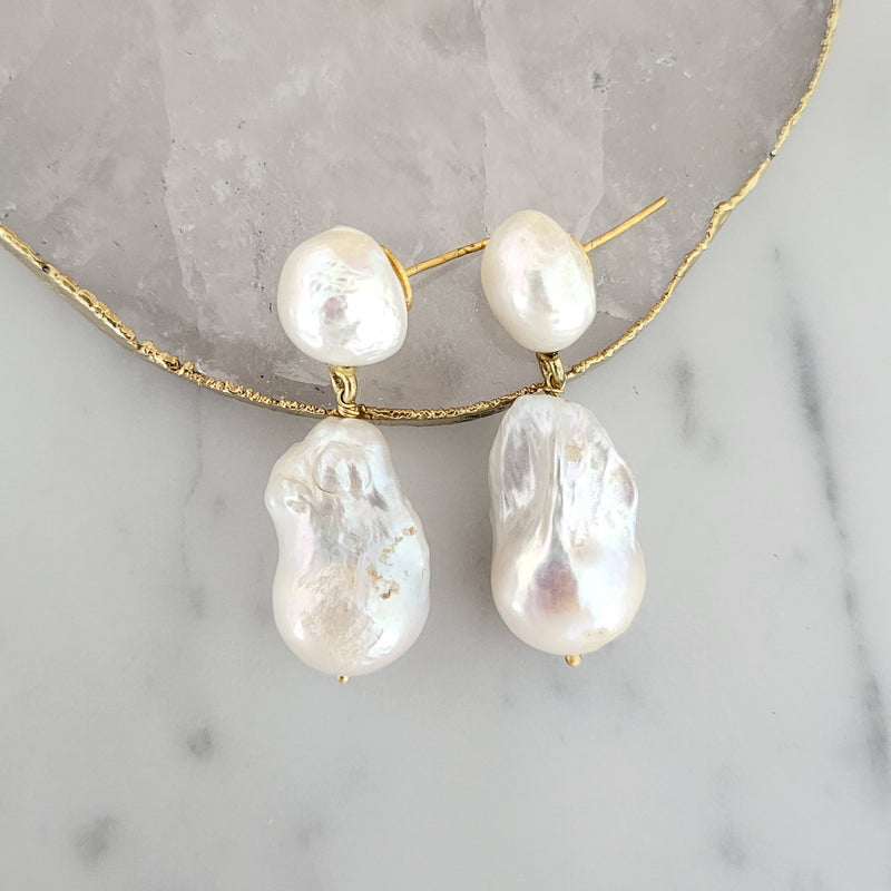 Baroque Pearl Bridal Earrings - ELARA - 18CT GOLD