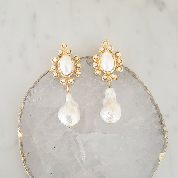 Baroque Pearl Earrings - ELANOR - 18CT GOLD