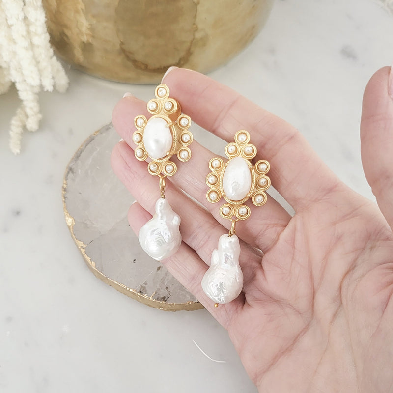 Baroque Pearl Earrings - ELANOR - 18CT GOLD