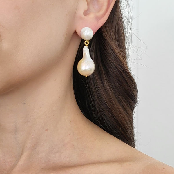 Baroque Pearl Bridal Statement Earrings - ELARA - 18CT GOLD