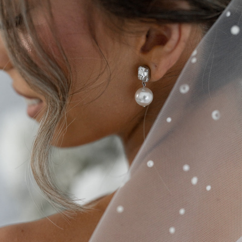 Emerald Cut Pearl Drop Earrings