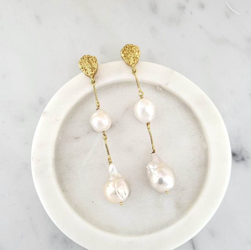 Baroque Pearl Long Earrings - DELTA - 18CT GOLD