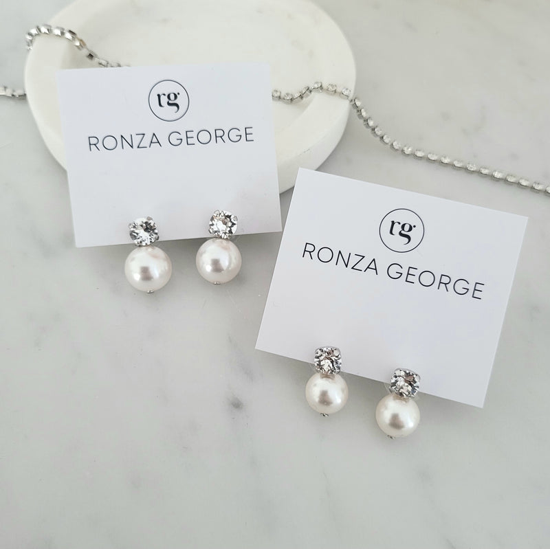 Leah Pearl Detachable Stud Earrings – Swarovski crystal and pearl bridal earrings, handmade in Sydney by Ronza George Jewellery.