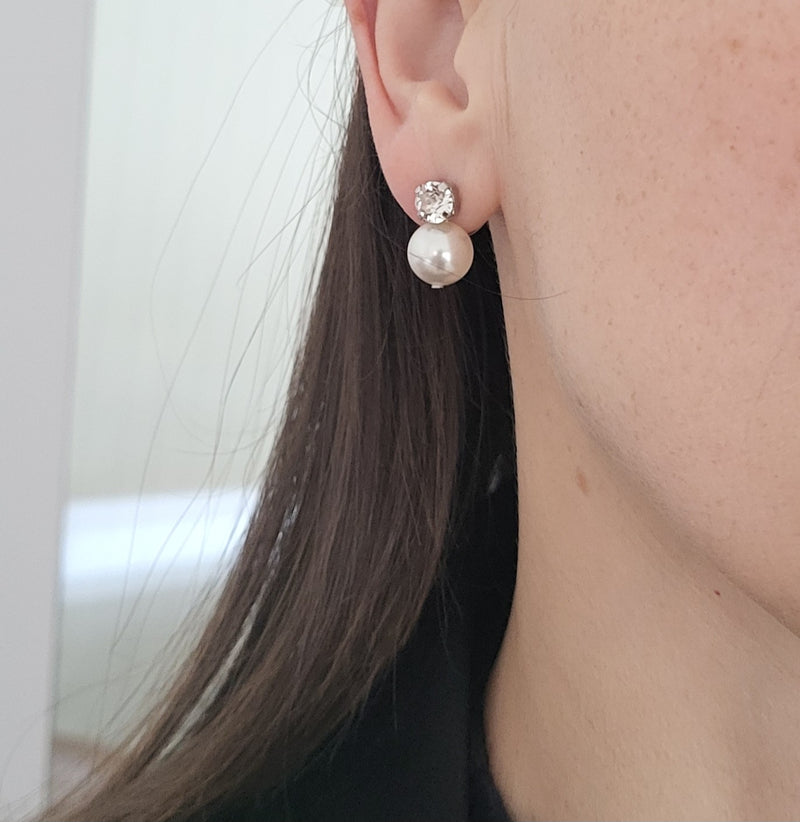 Leah Pearl Detachable Stud Earrings – Swarovski crystal and pearl bridal earrings, handmade in Sydney by Ronza George Jewellery.