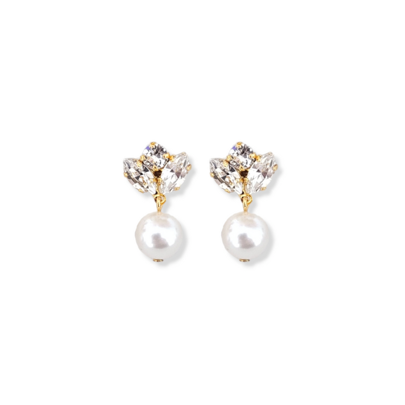 Gold Pearl Drop Earrings - Mariah - Swarovski Crystal, 18CT Yellow Gold plated