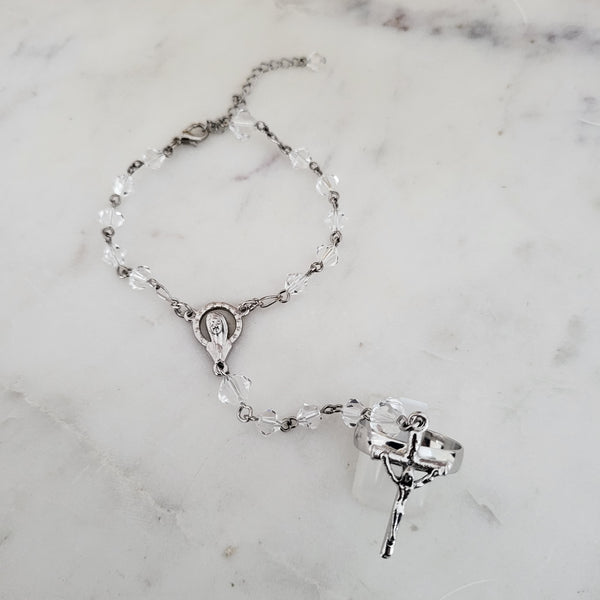 Rosary Bracelet with Cross Ring - One Wrap - Swarovski Crystal