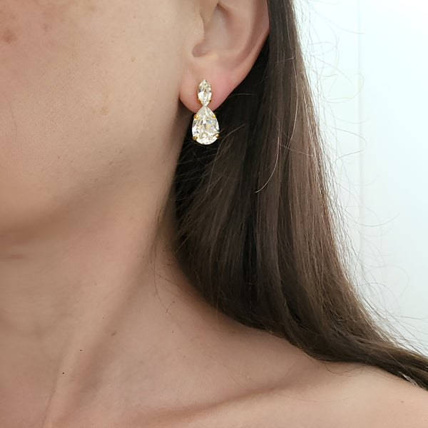Ava - Stud Earring - Swarovski Crystal, Yellow Gold Plated