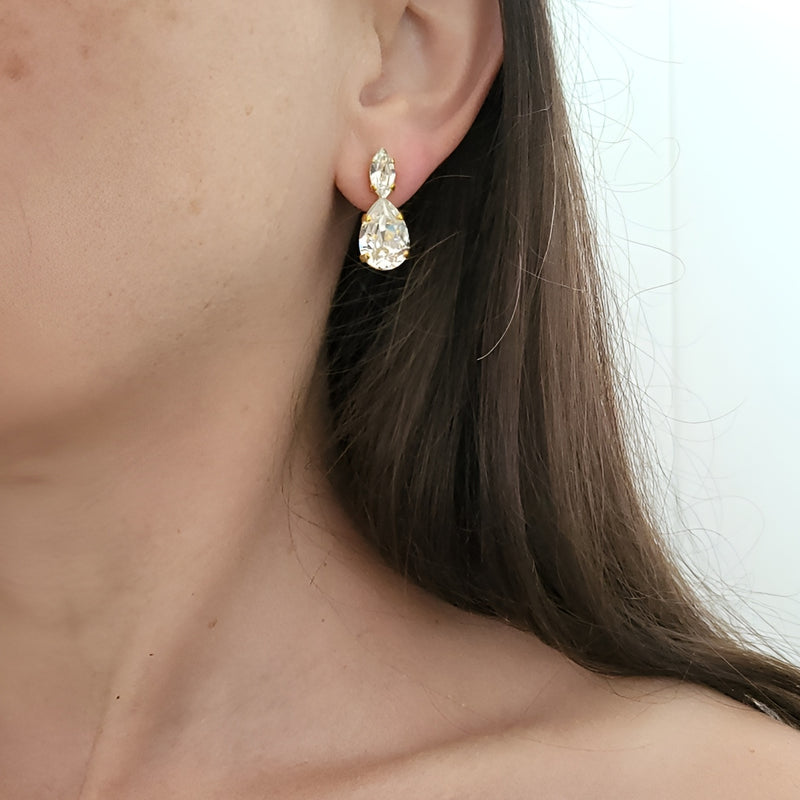 Ava - Stud Earring - Swarovski Crystal, Yellow Gold Plated