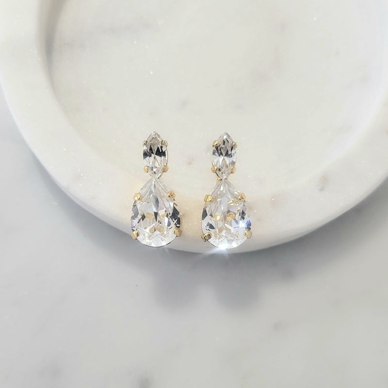 Ava - Stud Earring - Swarovski Crystal, Yellow Gold Plated
