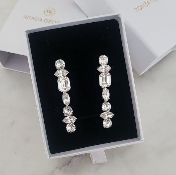 Bianca - Bar Earring - Swarovski Crystal, Rhodium Plated