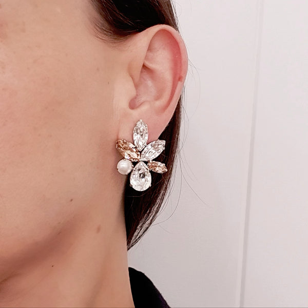 Elina Studs - Light Silk, White Pearl and Crystal