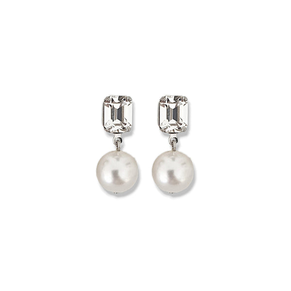 Emerald Cut Pearl Drop Earrings