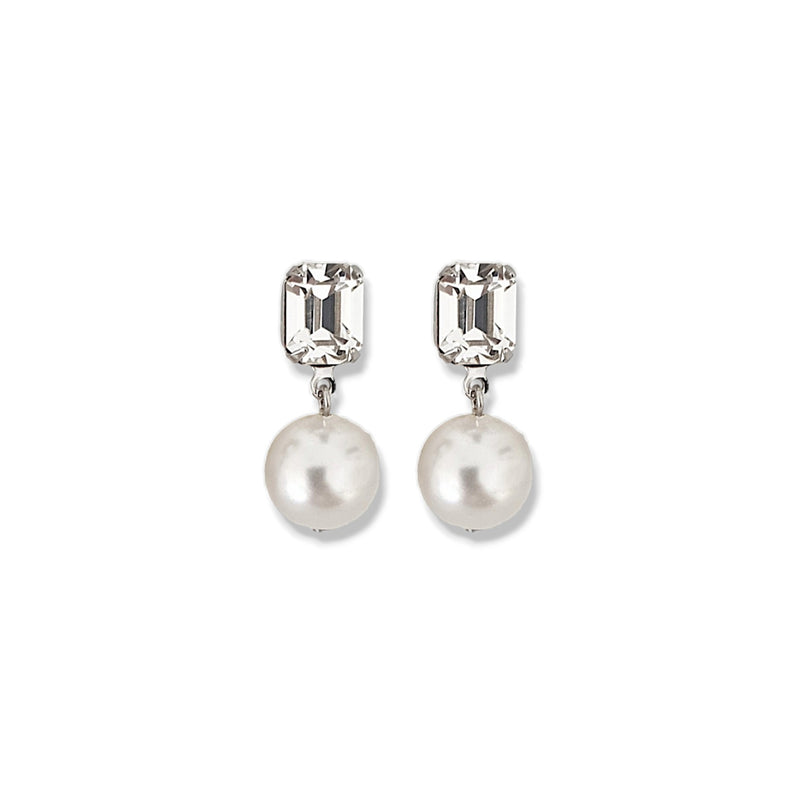 Emerald Cut Pearl Drop Earrings