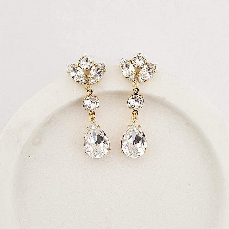 Mariah Long Dainty Earring drops - Swarovski Crystal